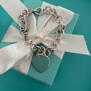 Tiffany &‎ Co blue enamel Heart Charm Bracelet
